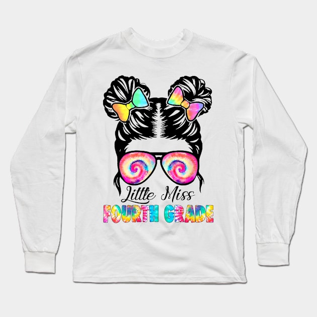 Little Miss Fourth Grade Messy Bun Girl Back To School Long Sleeve T-Shirt by Red and Black Floral